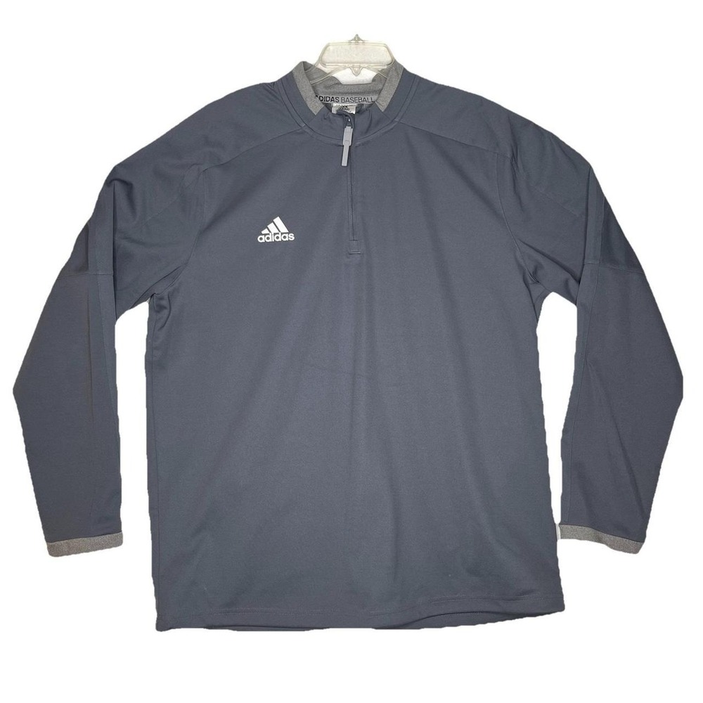 Adidas baseball men's long sleeve 1/4‎ zip pullover jacket gray L outdoor coat
